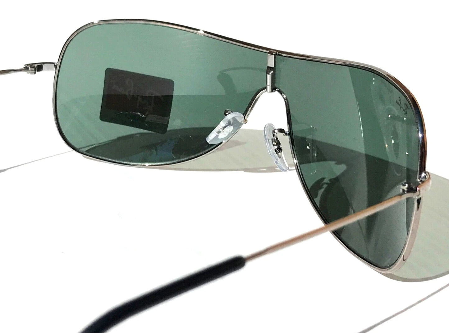 Ray Ban HIGHSTREET Chrome Metal Shield Frame Green Lens Sunglass RB 3211 004/71