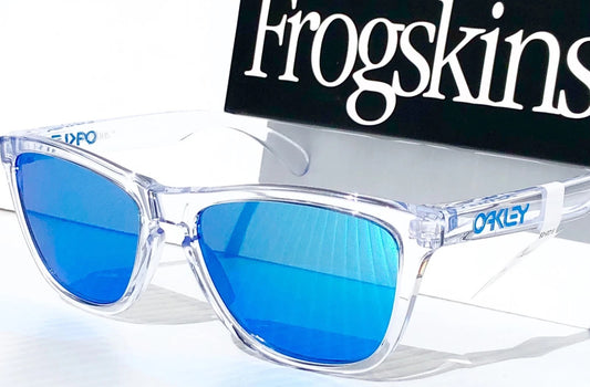 Oakley Frogskins Clear Polished Crystal Frame PRIZM Sapphire Blue Lens Sunglass 9013-D0