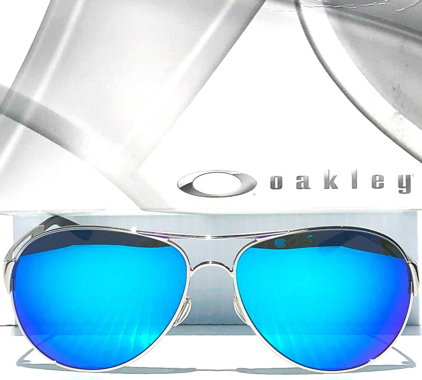 Oakley CAVEAT in Silver Frame with POLARIZED Galaxy Blue lens Sunglasses oo4054 - Two-Lens Bundle!