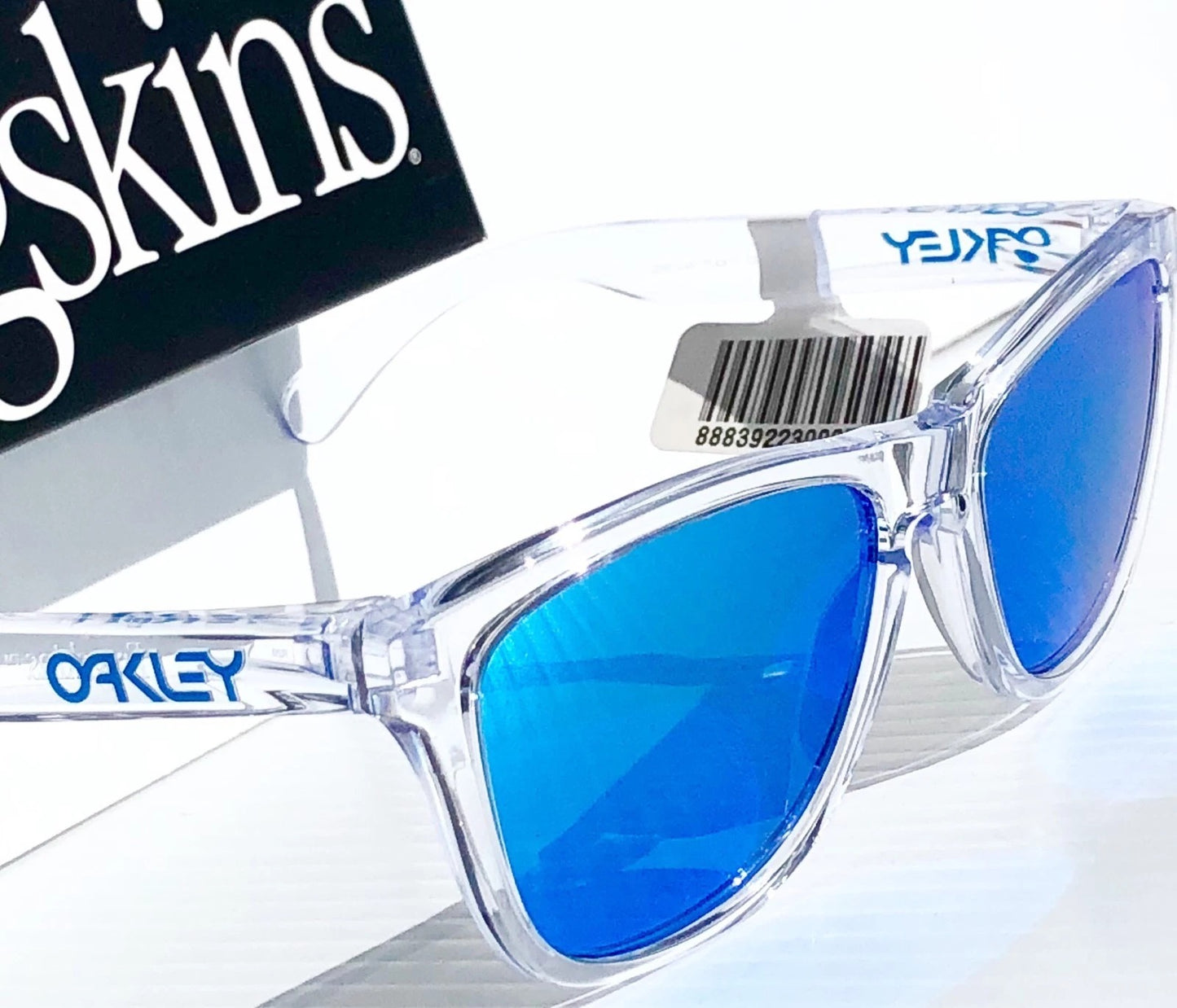 Oakley Frogskins Clear Polished Crystal Frame PRIZM Sapphire Blue Lens Sunglass 9013-D0