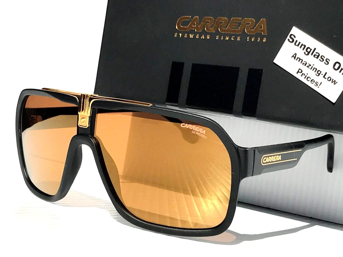 CARRERA Matte Black Gold Frame Gold Brown Lens Sunglass 1014/S I46K1
