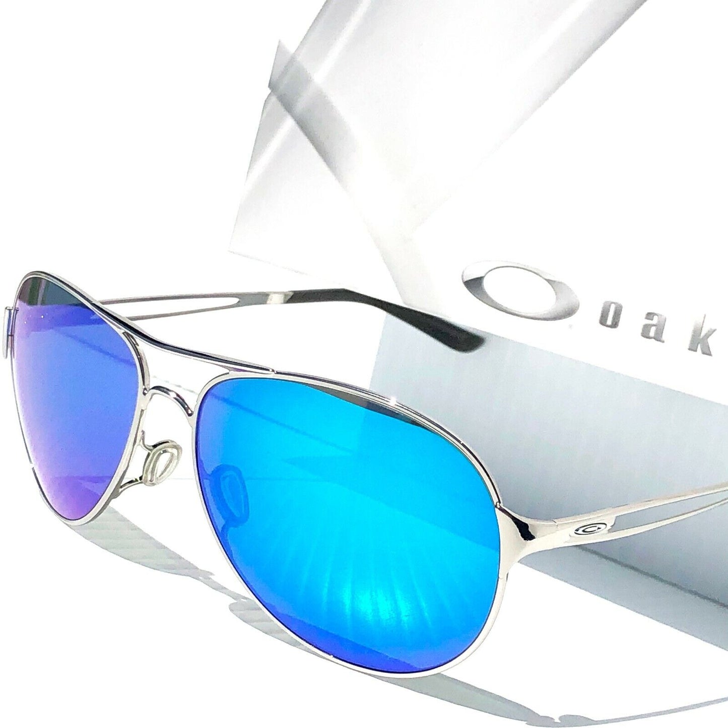 Oakley CAVEAT in Silver Frame with POLARIZED Galaxy Blue lens Sunglasses oo4054 - Two-Lens Bundle!