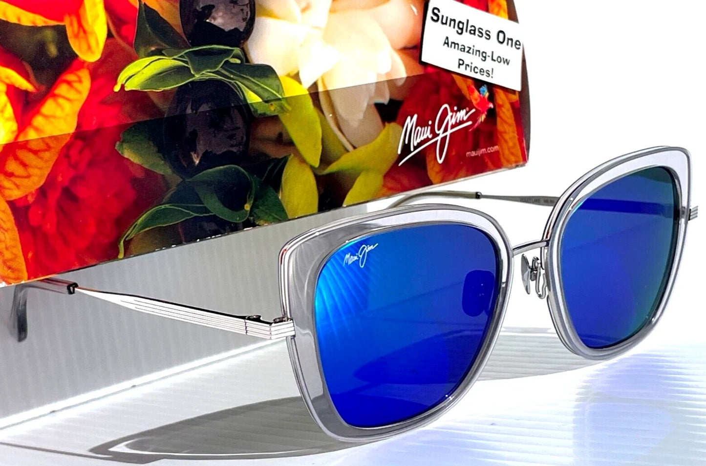 Maui Jim VIOLET LAKE Transparent Clear Frame POLARIZED Maui Blue Lens Sunglass B843-11