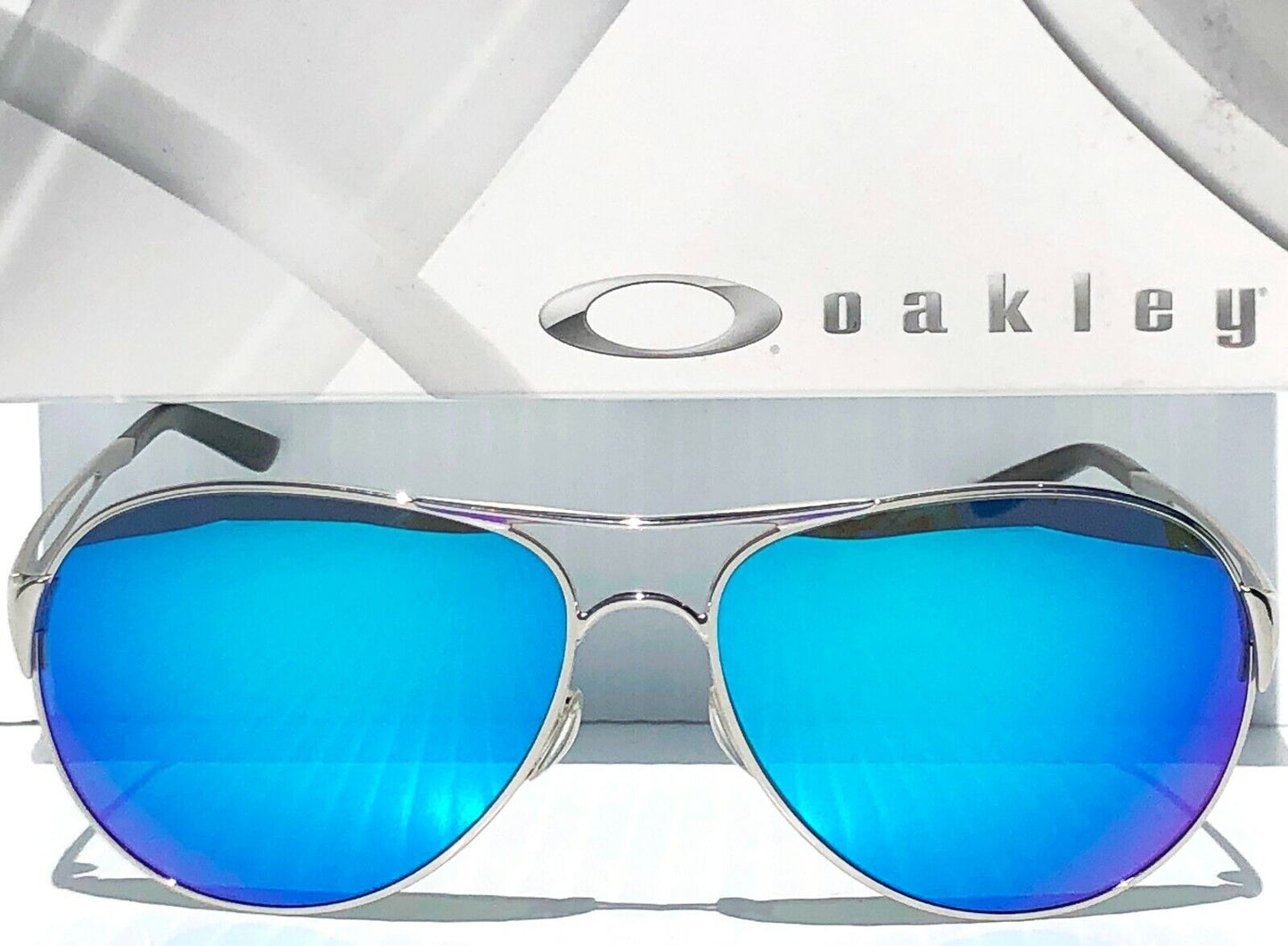 Oakley CAVEAT in Silver Frame with POLARIZED Galaxy Blue lens Sunglasses oo4054 - Two-Lens Bundle!