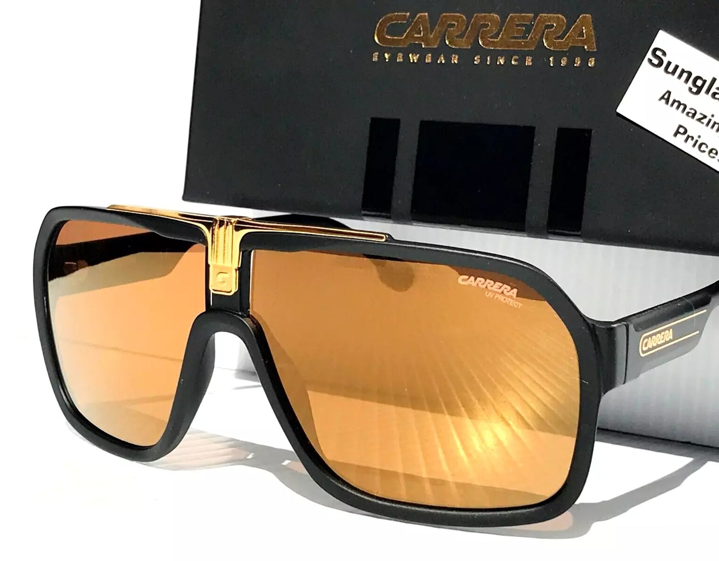 CARRERA Matte Black Gold Frame Gold Brown Lens Sunglass 1014/S I46K1