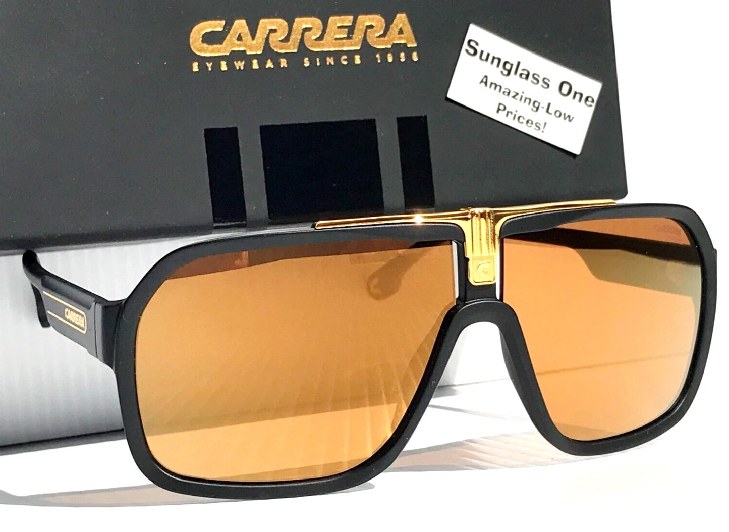 CARRERA Matte Black Gold Frame Gold Brown Lens Sunglass 1014/S I46K1