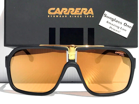 CARRERA Matte Black Gold Frame Gold Brown Lens Sunglass 1014/S I46K1