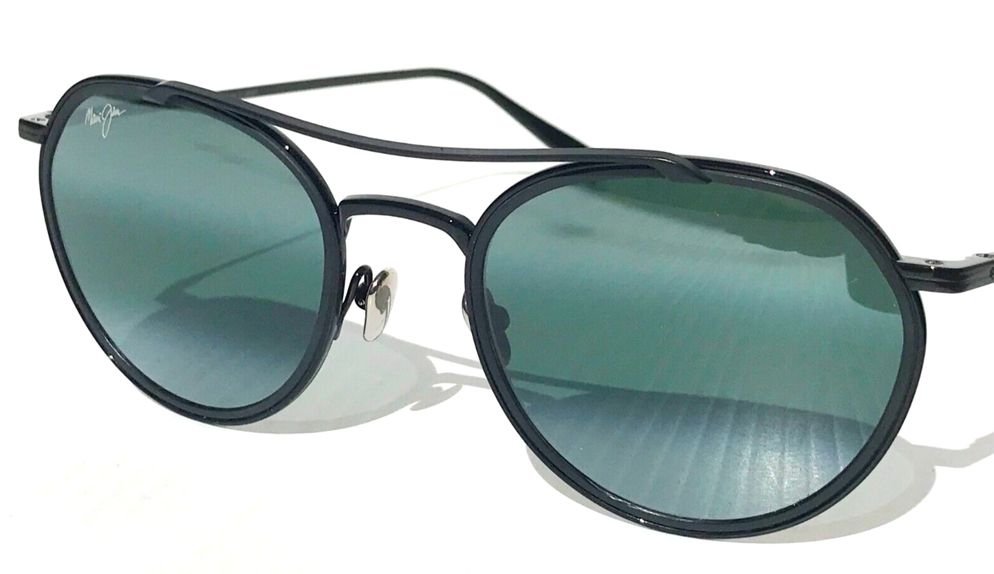 Maui Jim BOWLINE Black Gloss with Matte Round POLARIZED Gray Sunglass 557-02