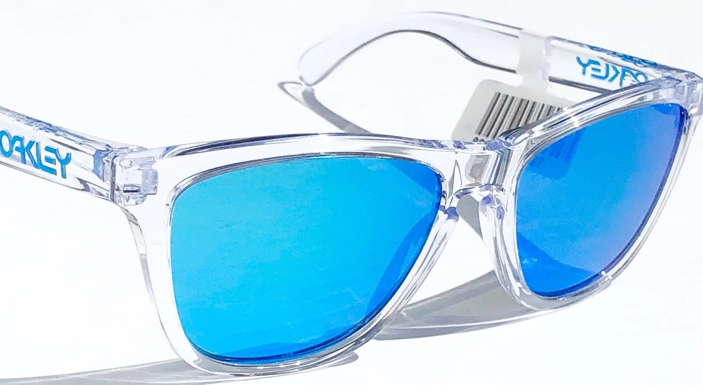 Oakley Frogskins Clear Polished Crystal Frame PRIZM Sapphire Blue Lens Sunglass 9013-D0