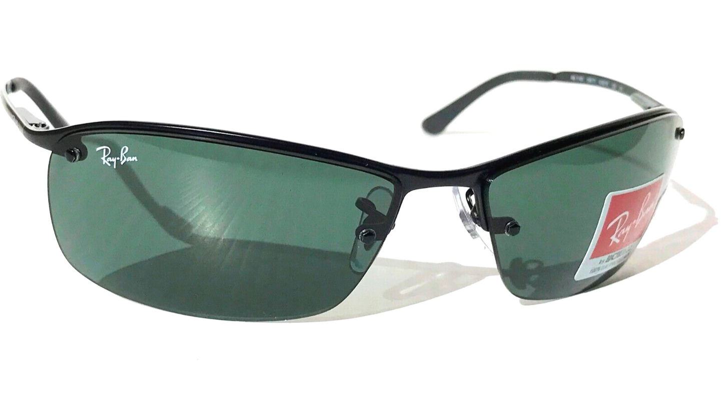 Ray Ban Polished Black Semi-Rimless Frames Dark Green Lens Sunglass RB 3183 006/71