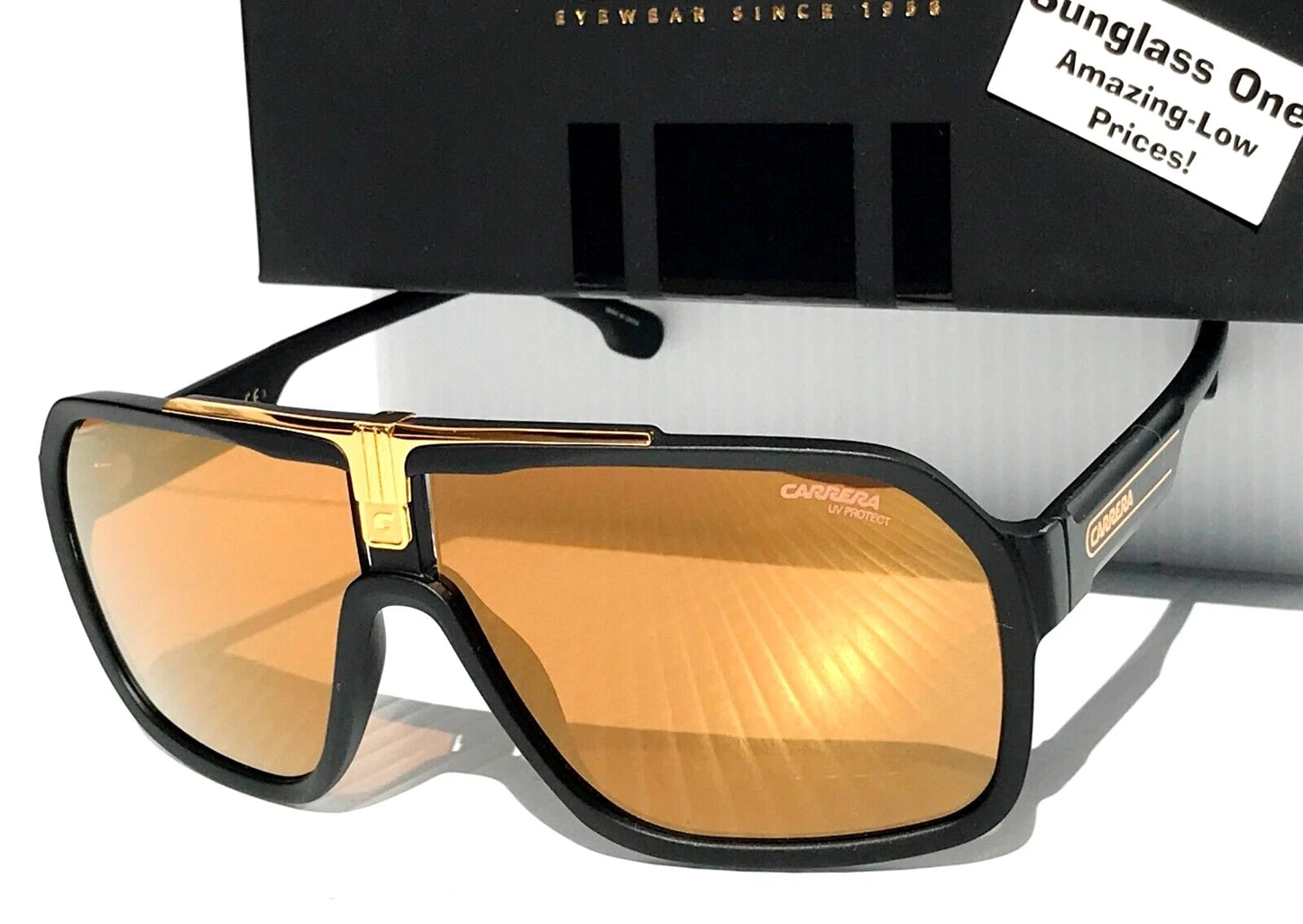 CARRERA Matte Black Gold Frame Gold Brown Lens Sunglass 1014/S I46K1