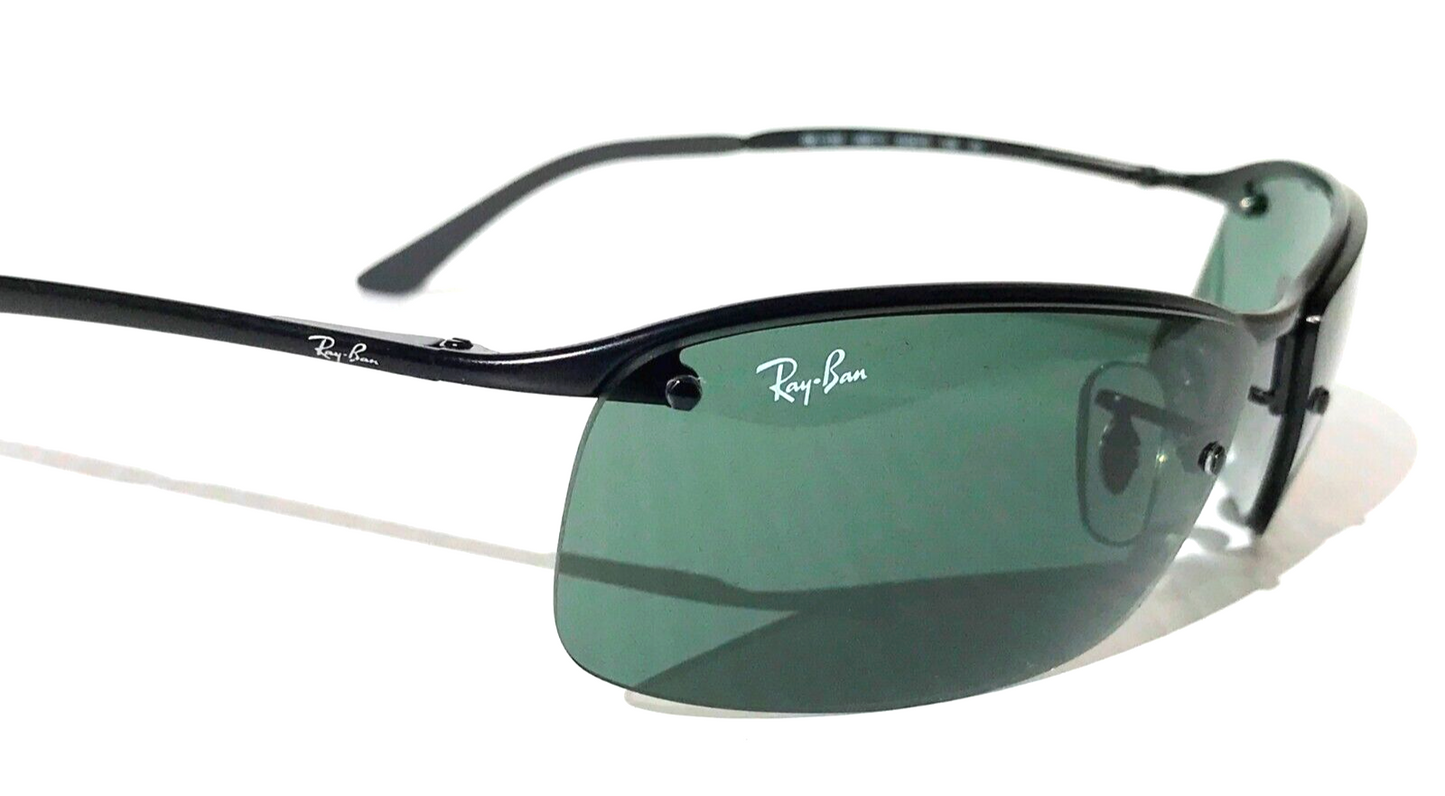 Ray Ban Polished Black Semi-Rimless Frames Dark Green Lens Sunglass RB 3183 006/71