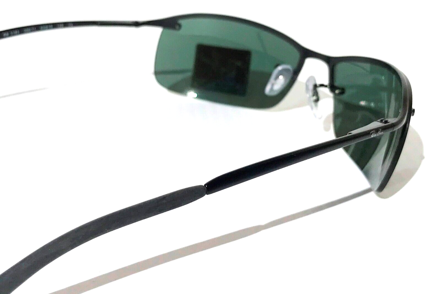 Ray Ban Polished Black Semi-Rimless Frames Dark Green Lens Sunglass RB 3183 006/71