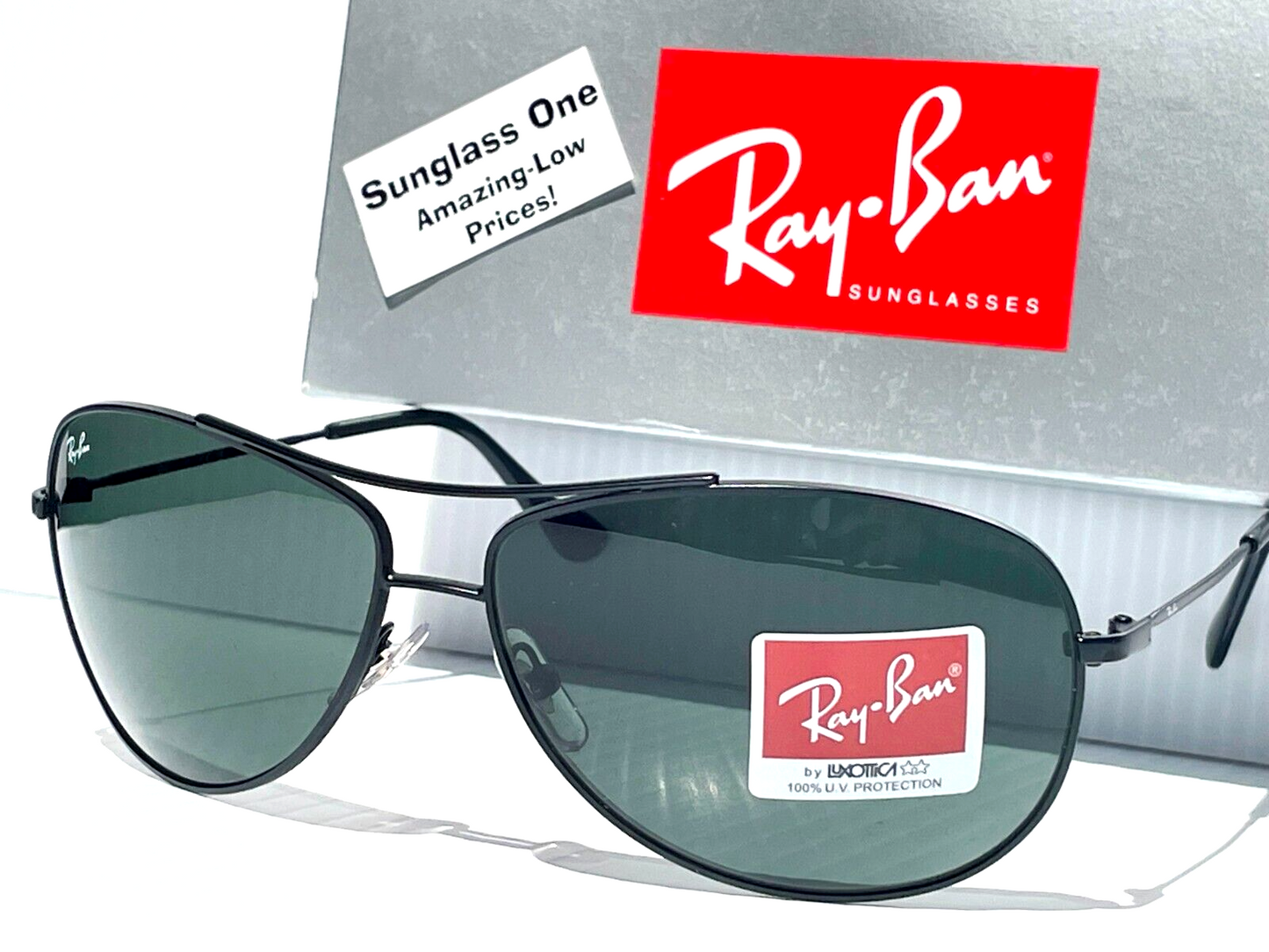 Ray Ban Matte Black AVIATOR Frame Gray Green Lens Sunglass RB 3293 006/71