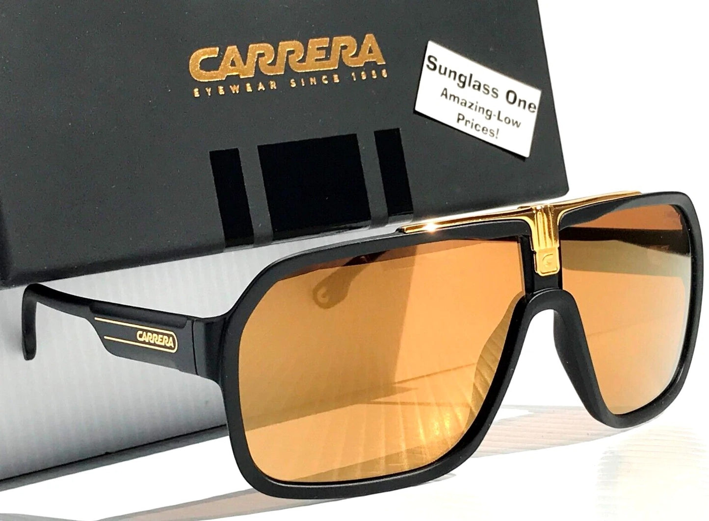 CARRERA Matte Black Gold Frame Gold Brown Lens Sunglass 1014/S I46K1