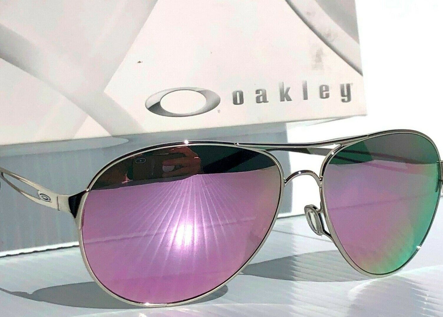 Oakley CAVEAT in Silver Frame with POLARIZED Galaxy Rose Gold lens Sunglasses oo4054 - Two-Lens Bundle!