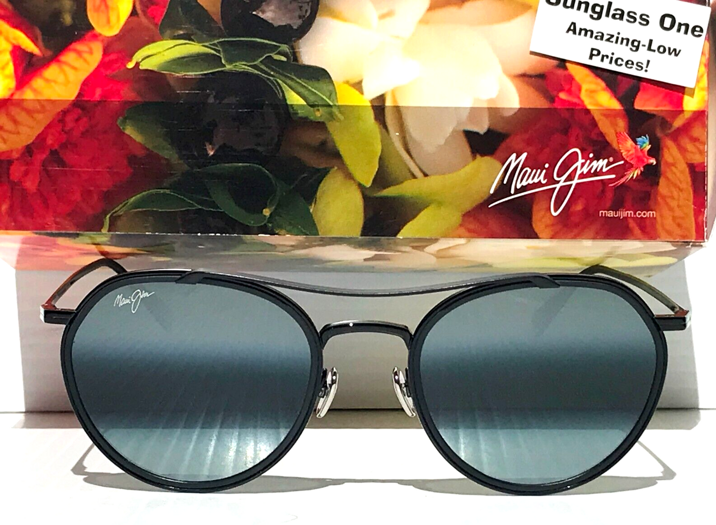 Maui Jim BOWLINE Black Gloss with Matte Round POLARIZED Gray Sunglass 557-02