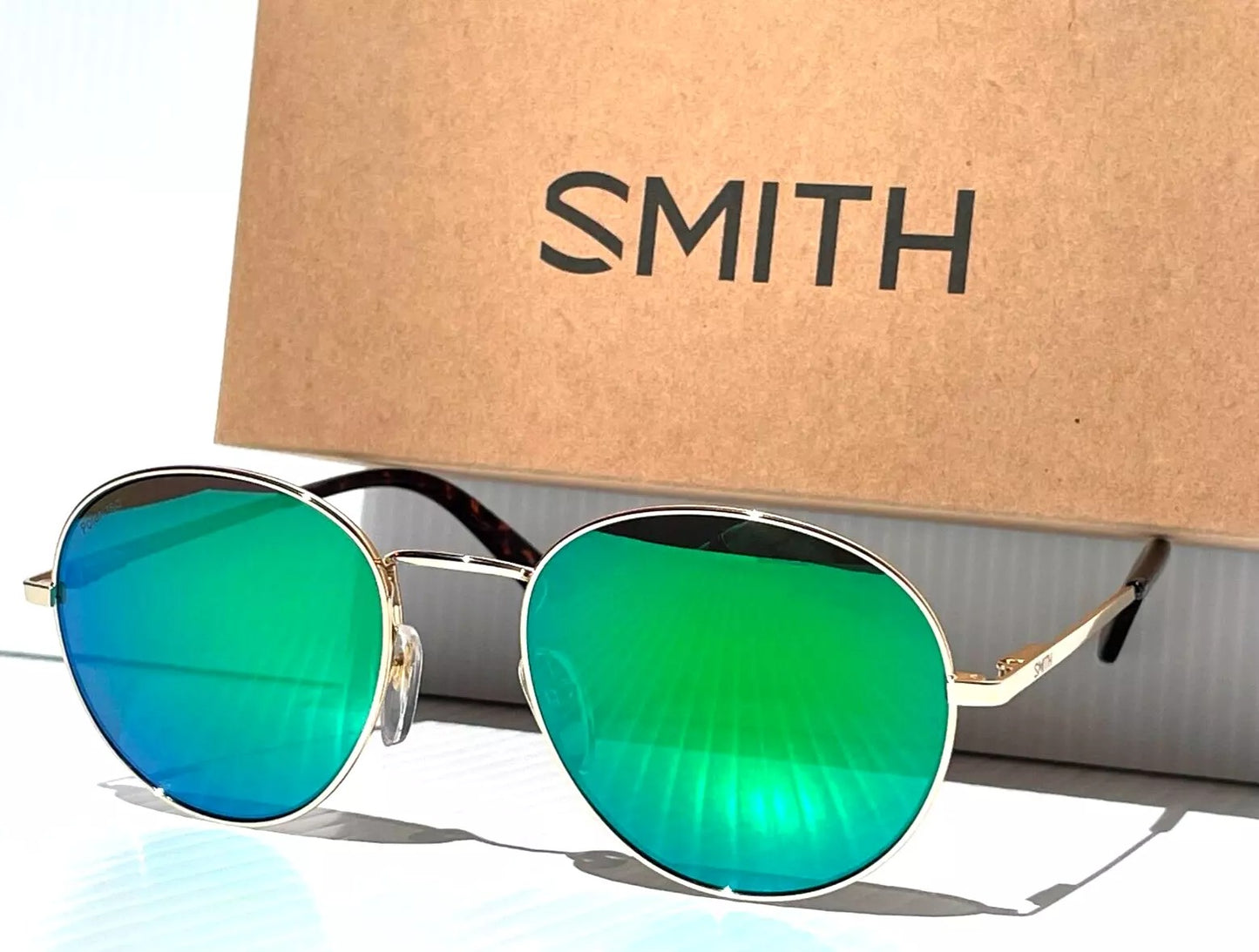 Smith Optics PREP Shiny Gold Frame Carbonic POLARIZED Green Mirror Lens Sunglass 5Z