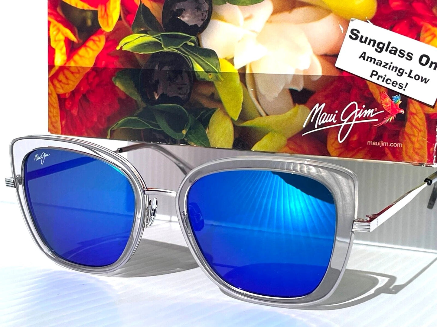 Maui Jim VIOLET LAKE Transparent Clear Frame POLARIZED Maui Blue Lens Sunglass B843-11
