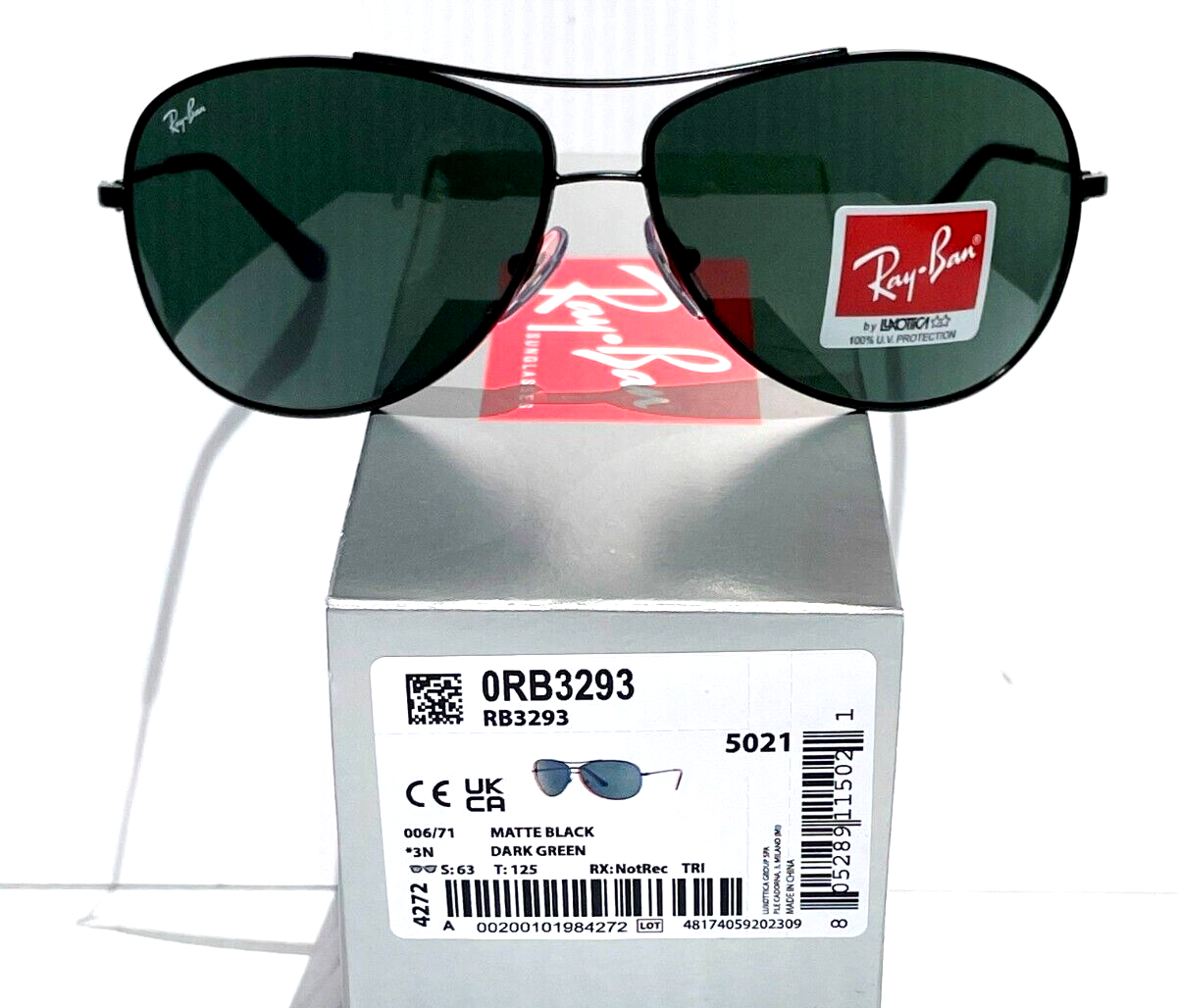 Ray Ban Matte Black AVIATOR Frame Gray Green Lens Sunglass RB 3293 006/71