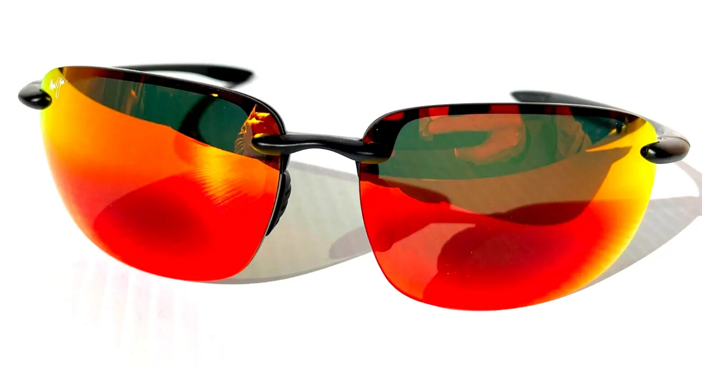 Maui Jim HOOKIPA XL Matte Black POLARIZED Lava Ruby Lens Sunglass RM456-02A