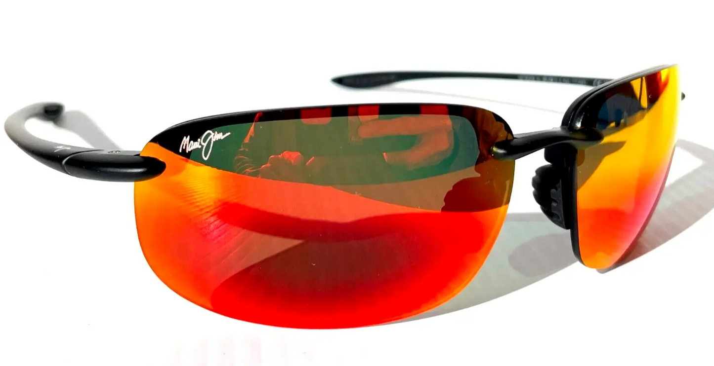 Maui Jim HOOKIPA XL Matte Black POLARIZED Lava Ruby Lens Sunglass RM456-02A