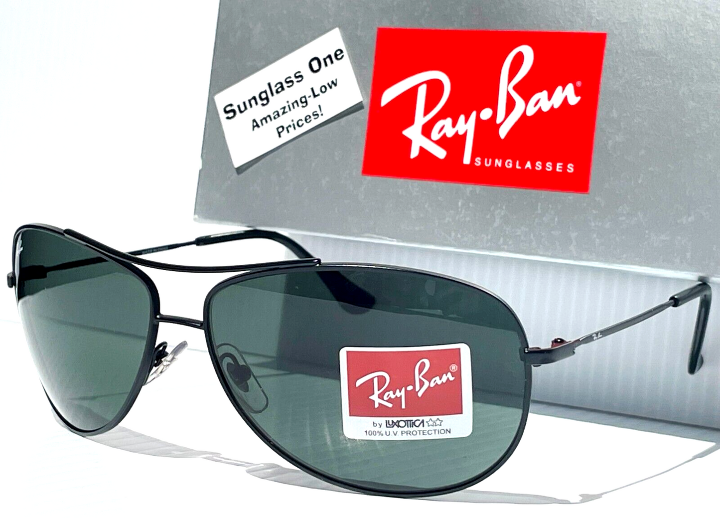 Ray Ban Matte Black AVIATOR Frame Gray Green Lens Sunglass RB 3293 006/71