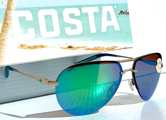 Costa Del Mar HELO Champaign Aviator POLARIZED Green Mirror 580P Sunglass HLO 243