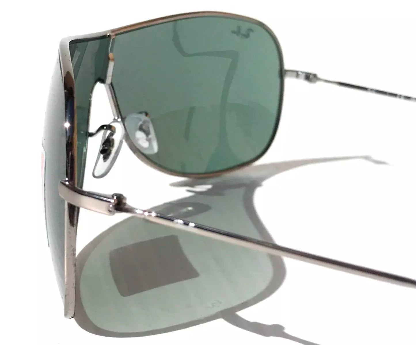 Ray Ban HIGHSTREET Chrome Metal Shield Frame Green Lens Sunglass RB 3211 004/71