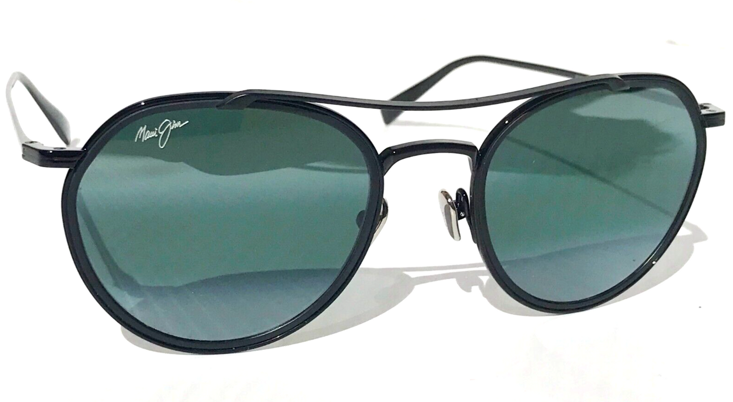 Maui Jim BOWLINE Black Gloss with Matte Round POLARIZED Gray Sunglass 557-02