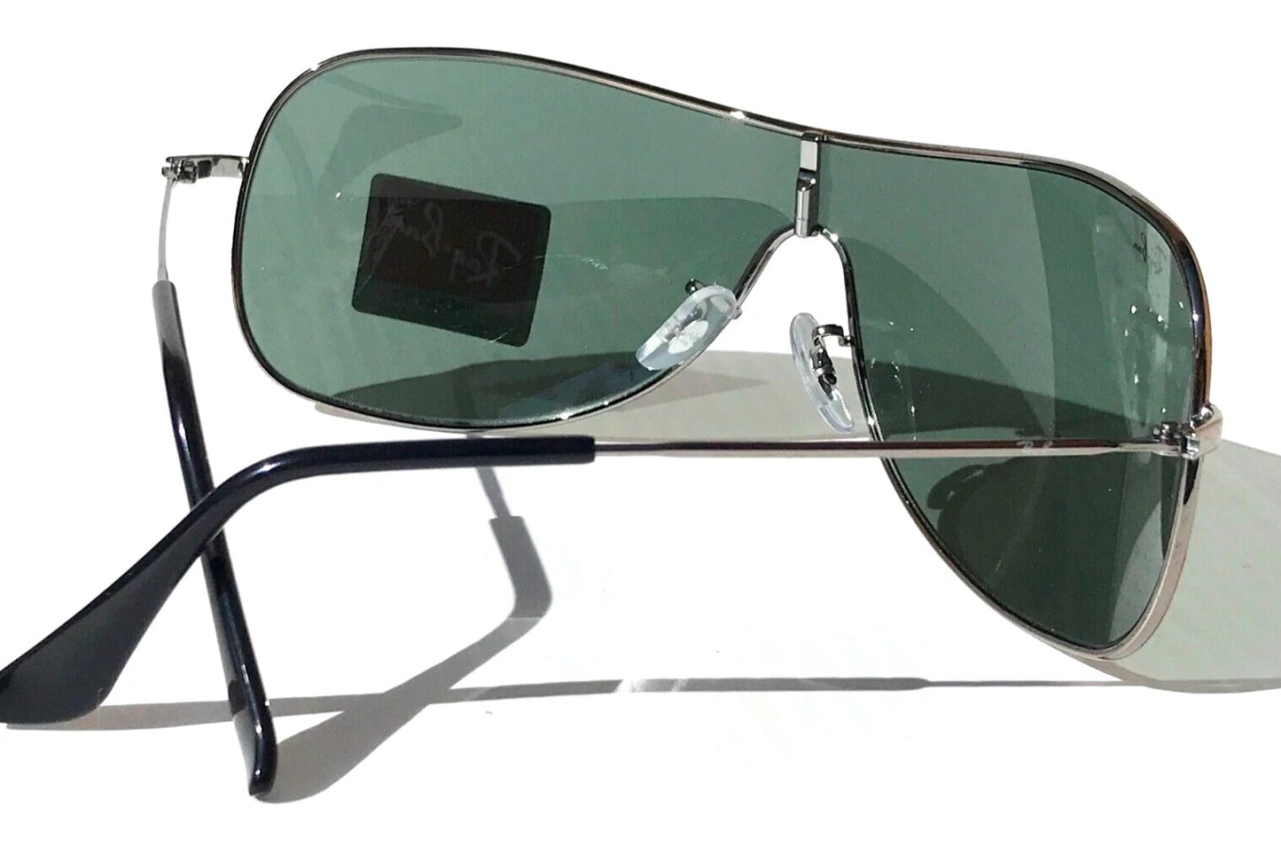 Ray Ban HIGHSTREET Chrome Metal Shield Frame Green Lens Sunglass RB 3211 004/71
