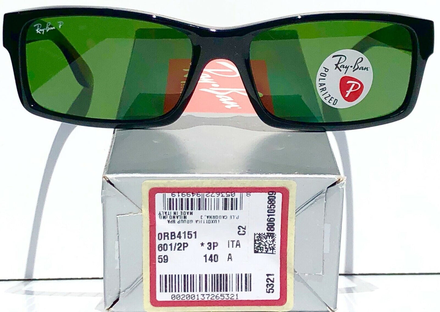Ray Ban Polished Black Frame POLARIZED Green Lens Sunglass RB 4151 601/2P