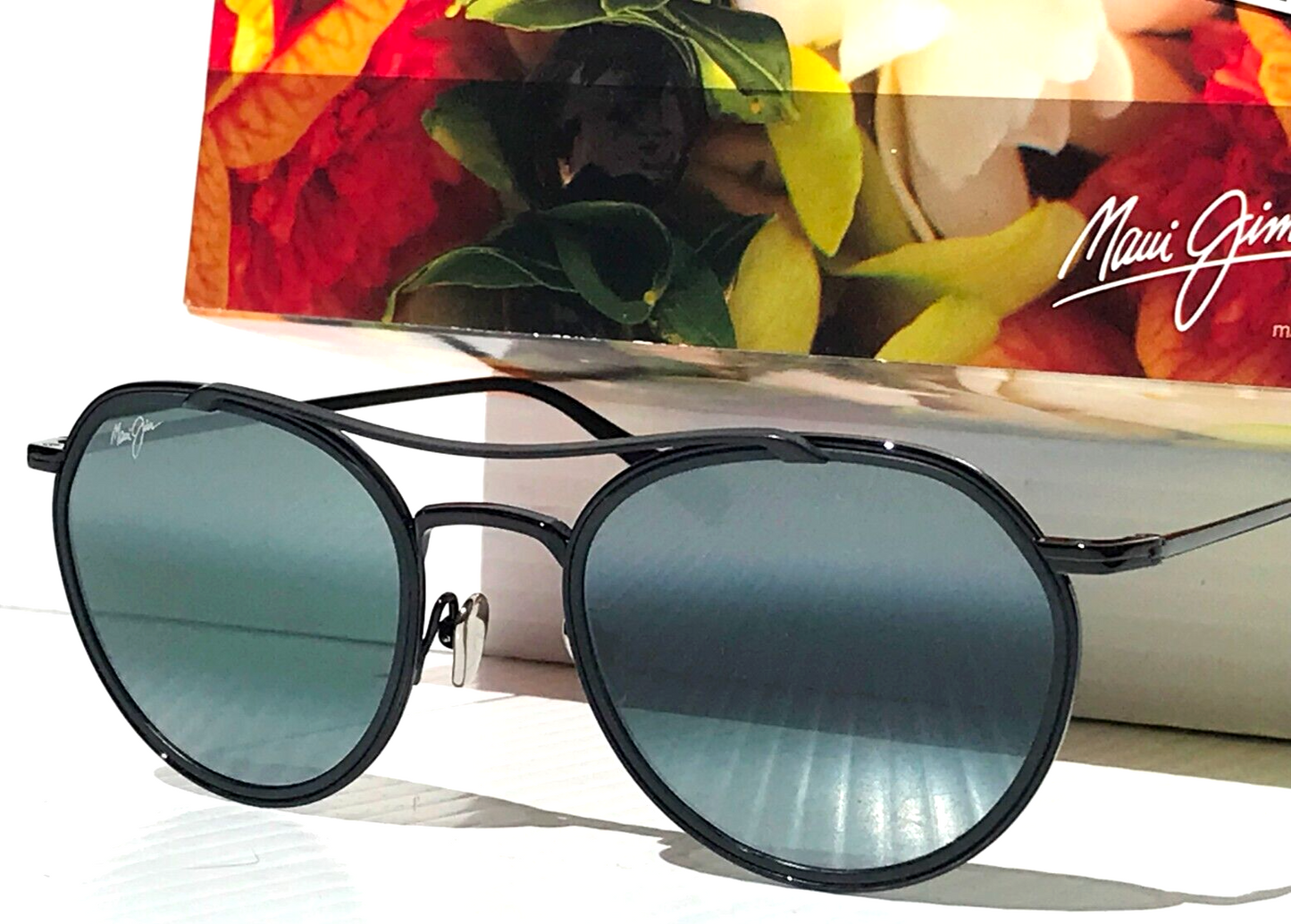 Maui Jim BOWLINE Black Gloss with Matte Round POLARIZED Gray Sunglass 557-02