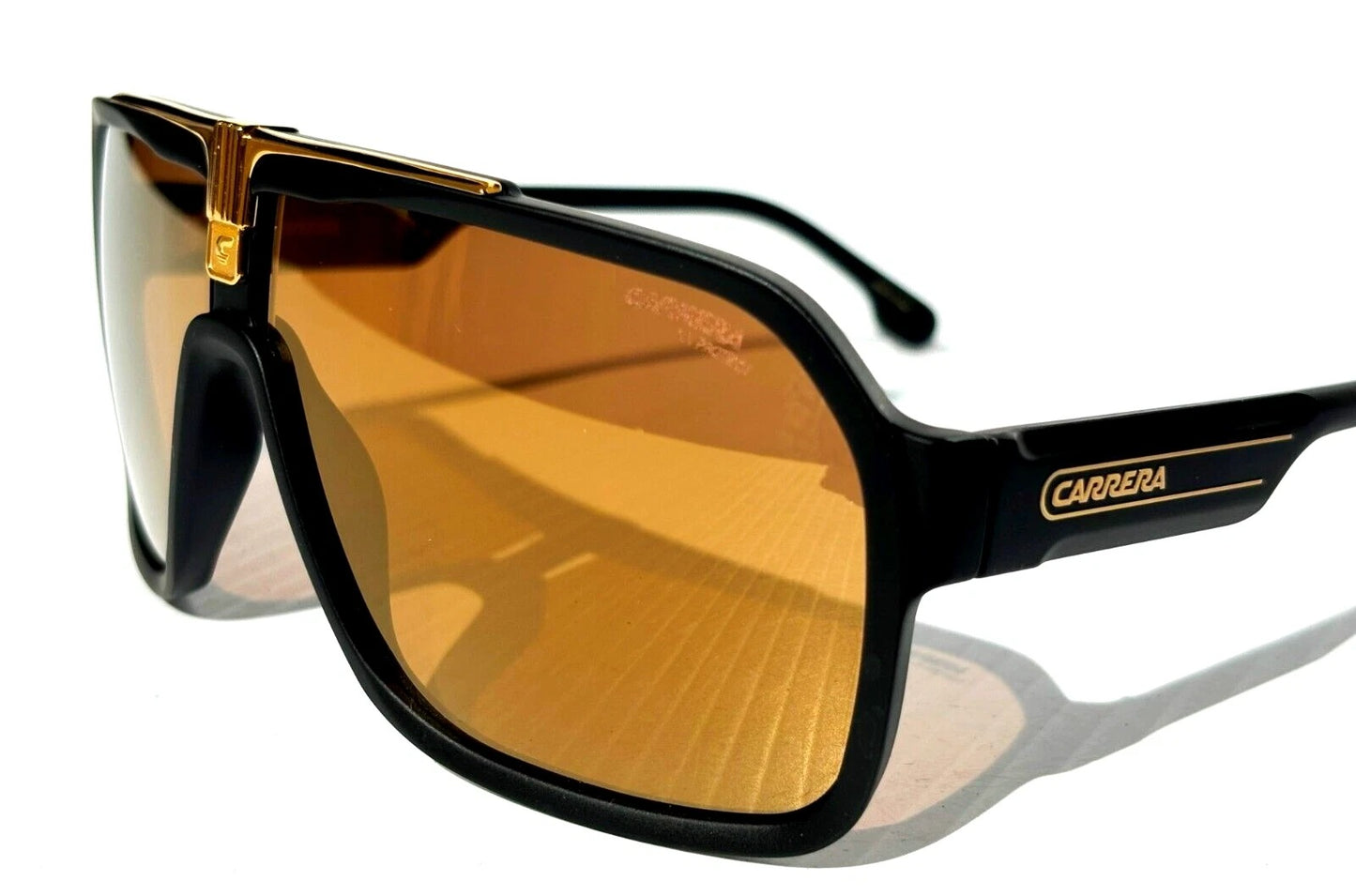 CARRERA Matte Black Gold Frame Gold Brown Lens Sunglass 1014/S I46K1