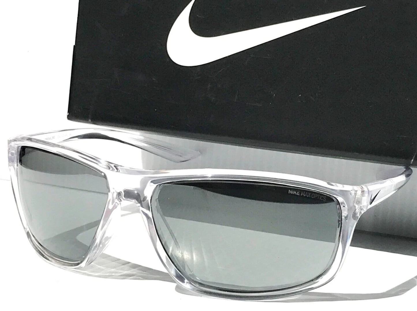 NIKE ADRENALINE Clear Grey MAX Optics Silver Mirror Lens Sunglass EV1112 900