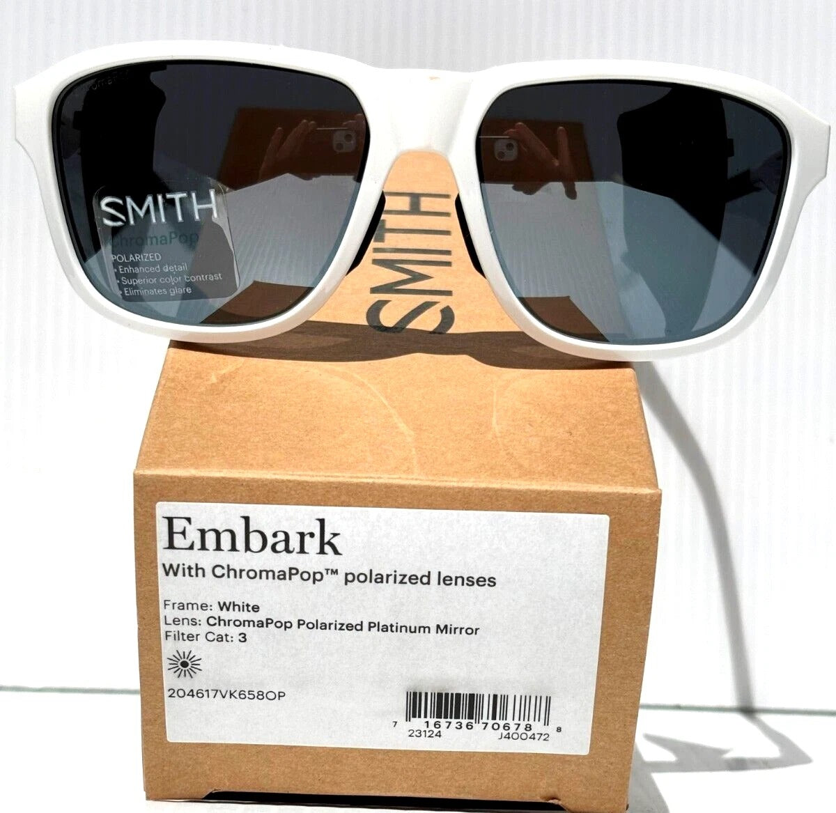 Smith Optics EMBARK White Frame ChromaPop POLARIZED Platinum Mirror Lens Sunglass