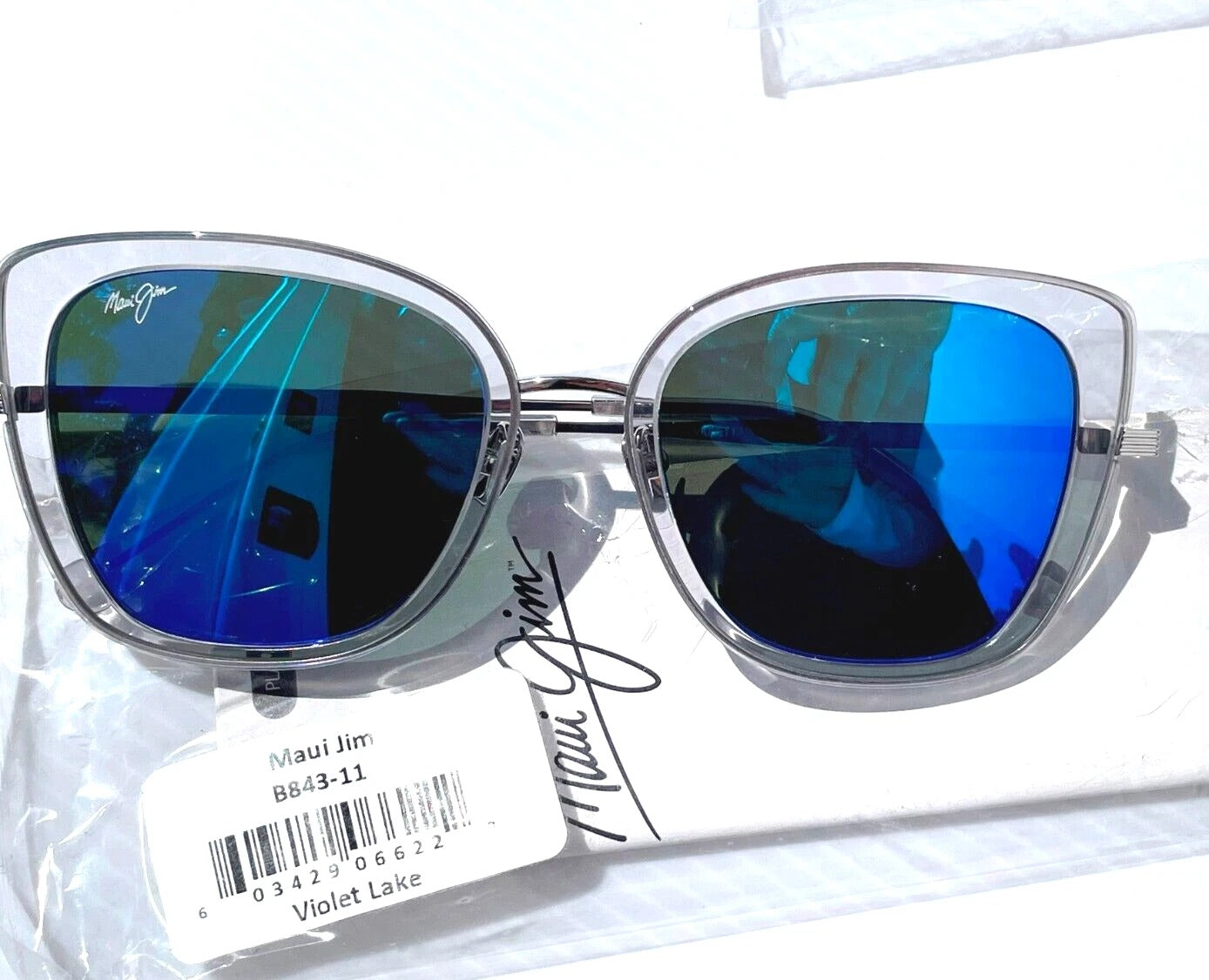 Maui Jim VIOLET LAKE Transparent Clear Frame POLARIZED Maui Blue Lens Sunglass B843-11