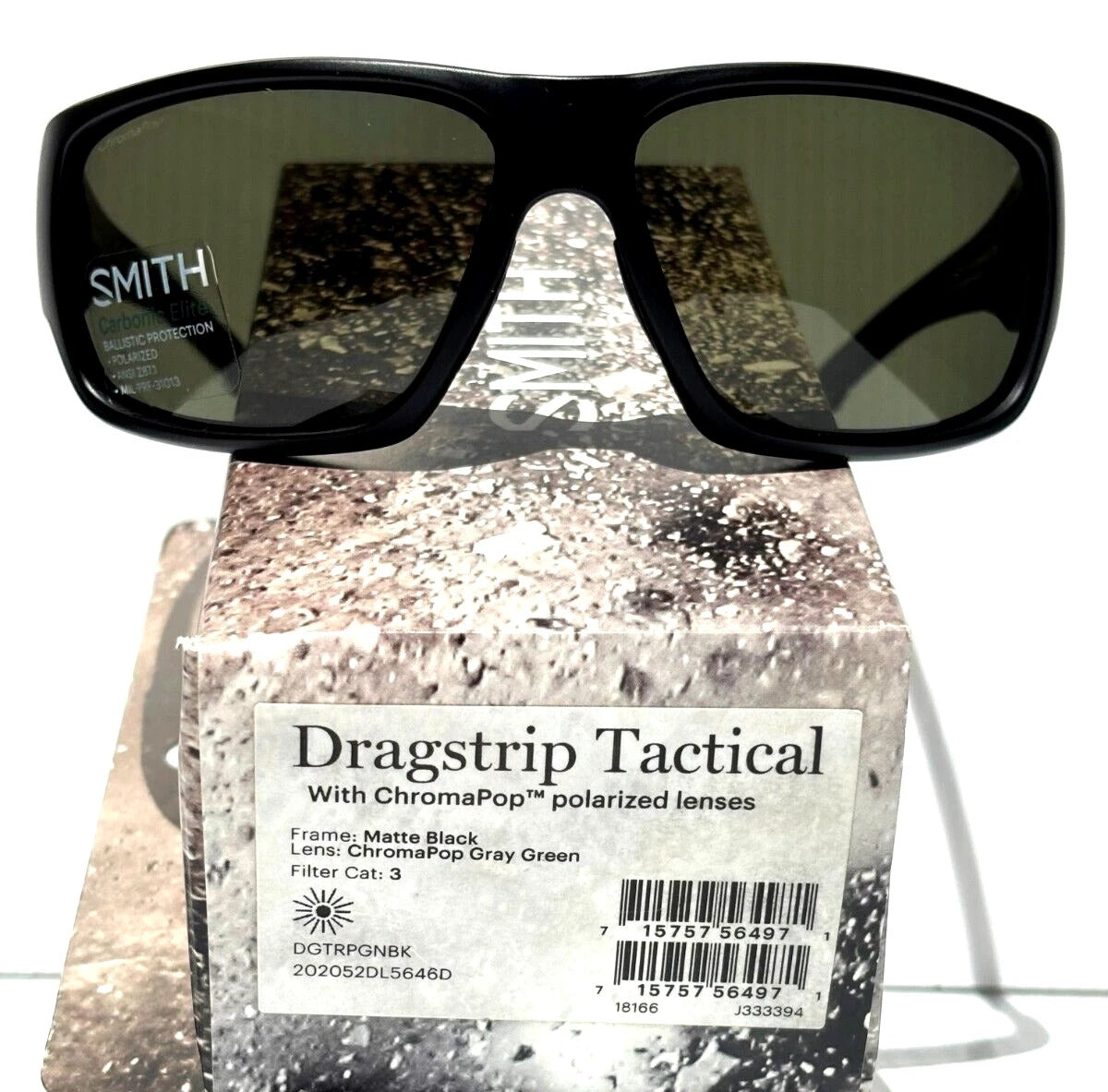 Smith Optics DRAGSTRIP TACTICAL Matte Black Frame ChromaPop POLARIZED Gray Green Lens Sunglass