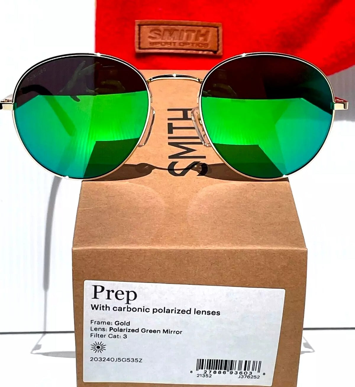 Smith Optics PREP Shiny Gold Frame Carbonic POLARIZED Green Mirror Lens Sunglass 5Z