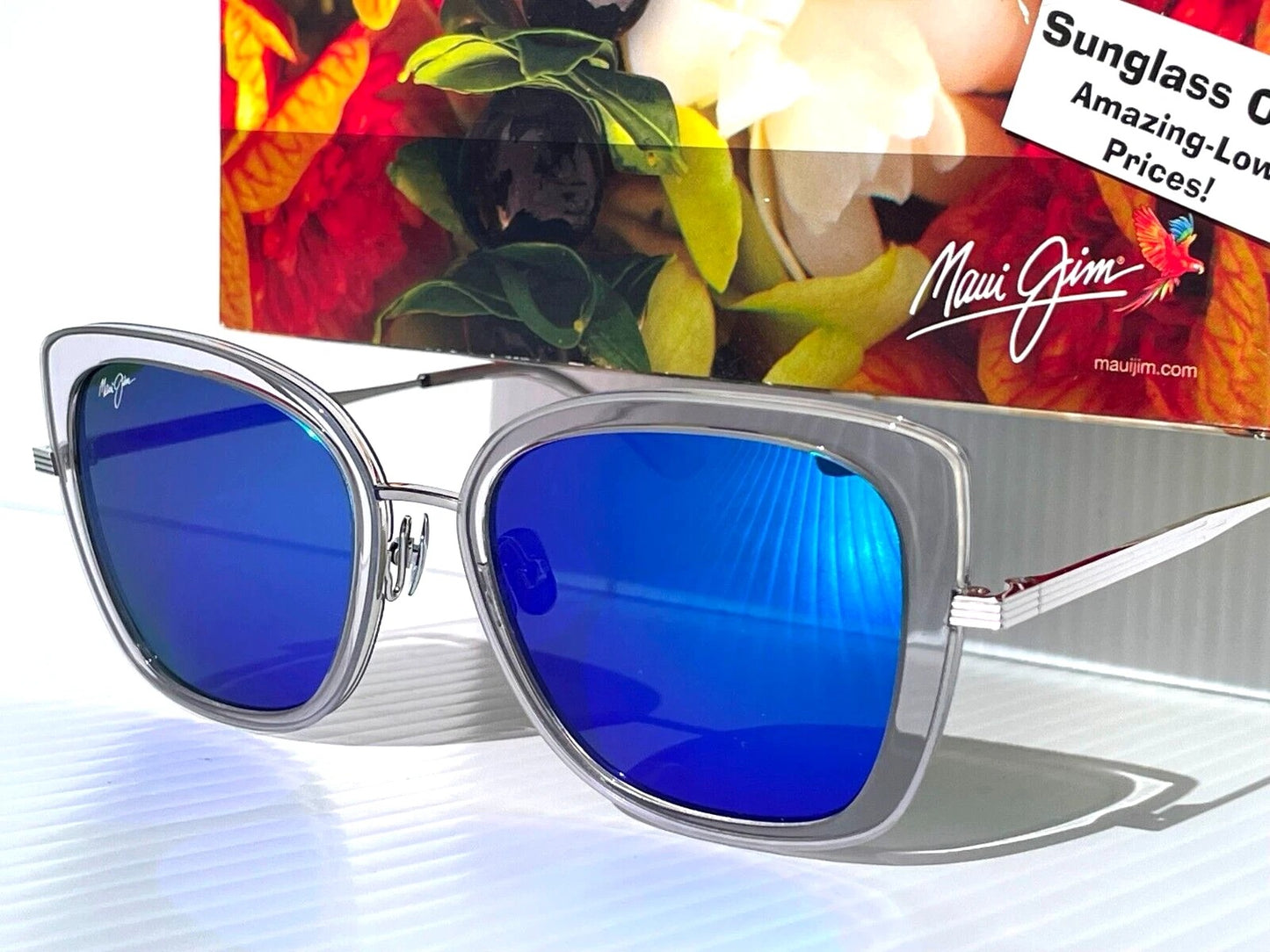 Maui Jim VIOLET LAKE Transparent Clear Frame POLARIZED Maui Blue Lens Sunglass B843-11