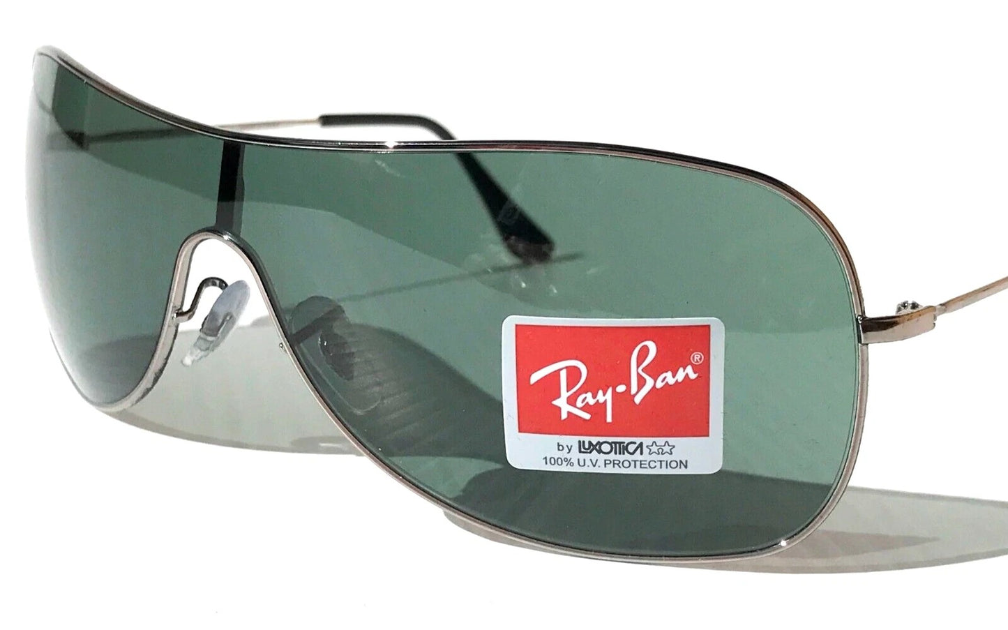 Ray Ban HIGHSTREET Chrome Metal Shield Frame Green Lens Sunglass RB 3211 004/71