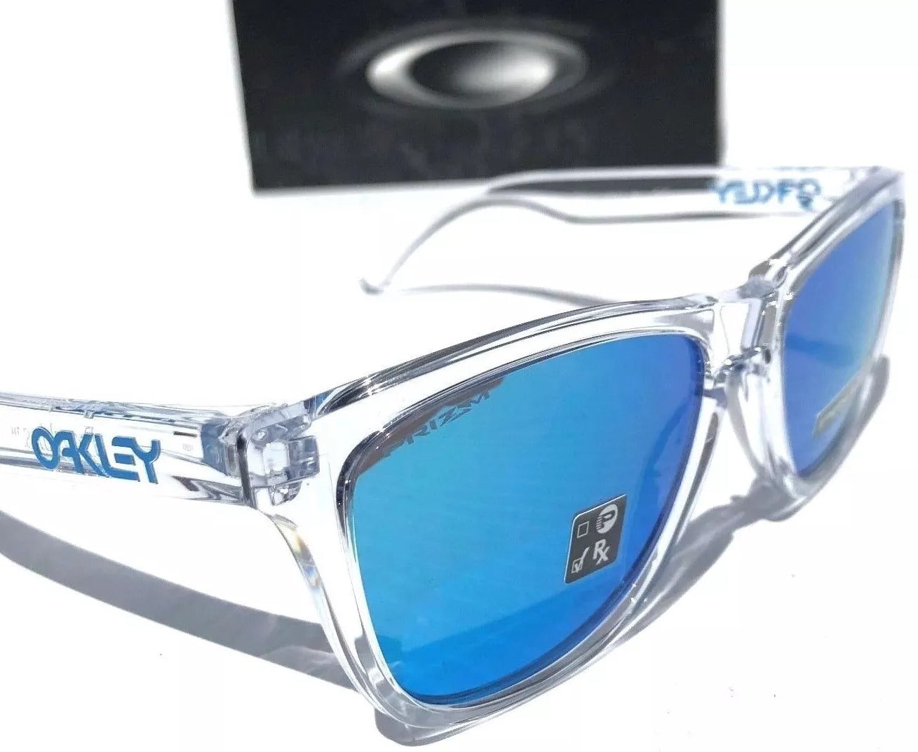Oakley Frogskins Clear Polished Crystal Frame PRIZM Sapphire Blue Lens Sunglass 9013-D0