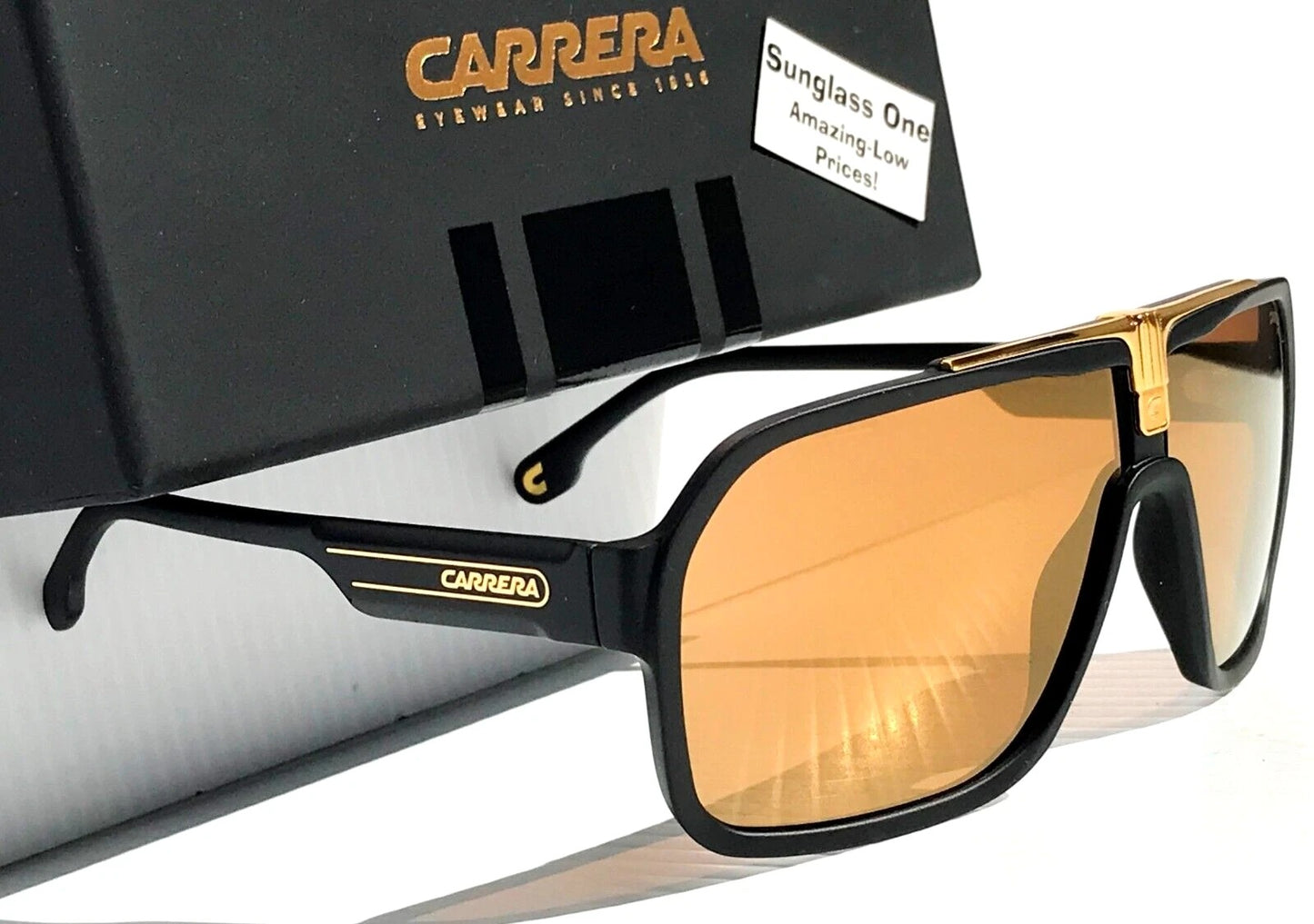 CARRERA Matte Black Gold Frame Gold Brown Lens Sunglass 1014/S I46K1