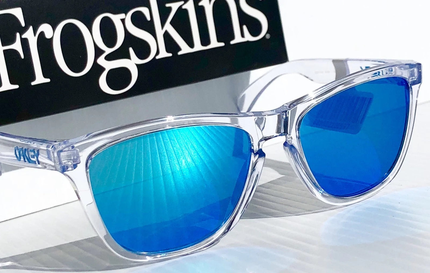 Oakley Frogskins Clear Polished Crystal Frame PRIZM Sapphire Blue Lens Sunglass 9013-D0