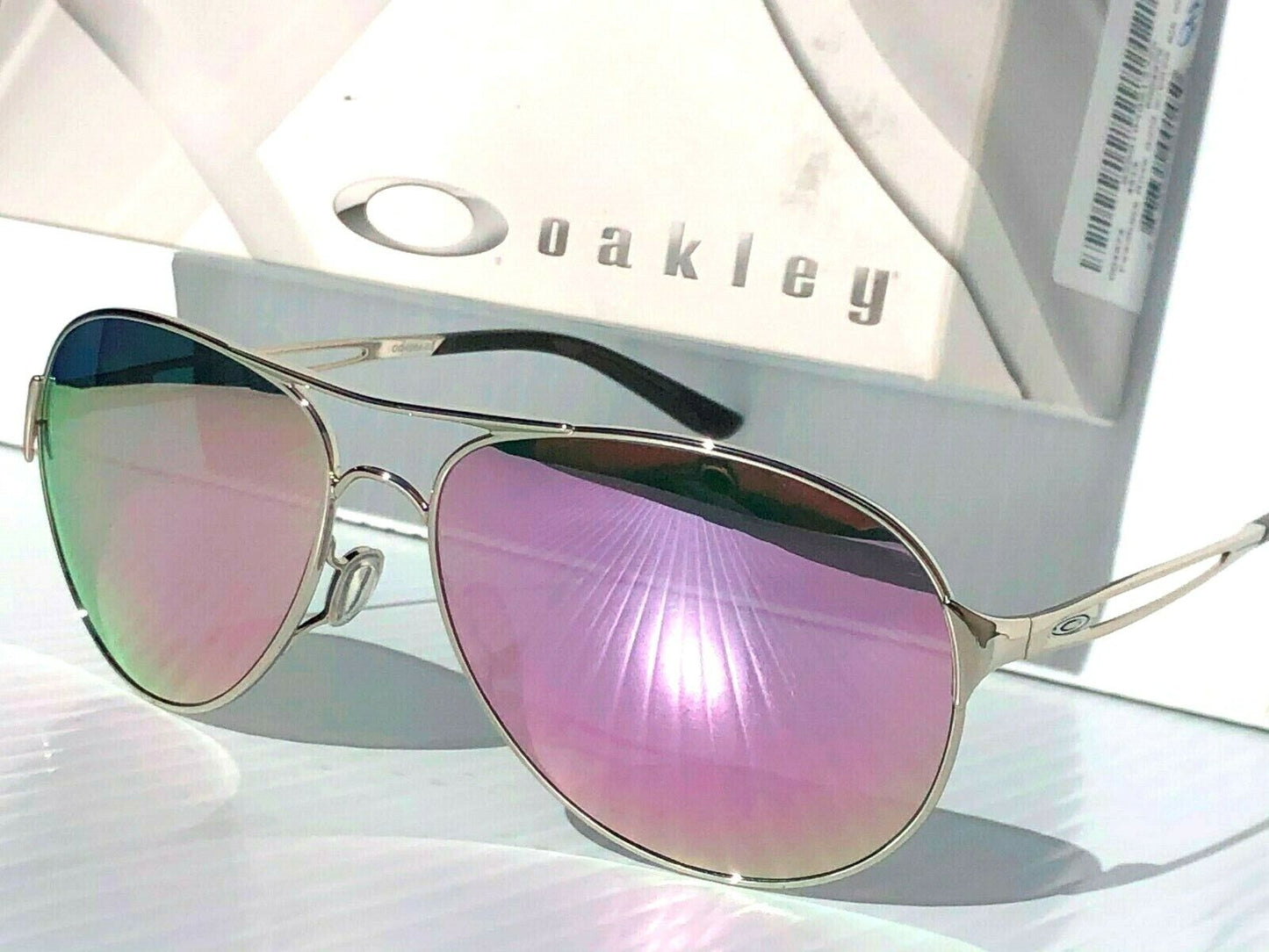 Oakley CAVEAT in Silver Frame with POLARIZED Galaxy Rose Gold lens Sunglasses oo4054 - Two-Lens Bundle!
