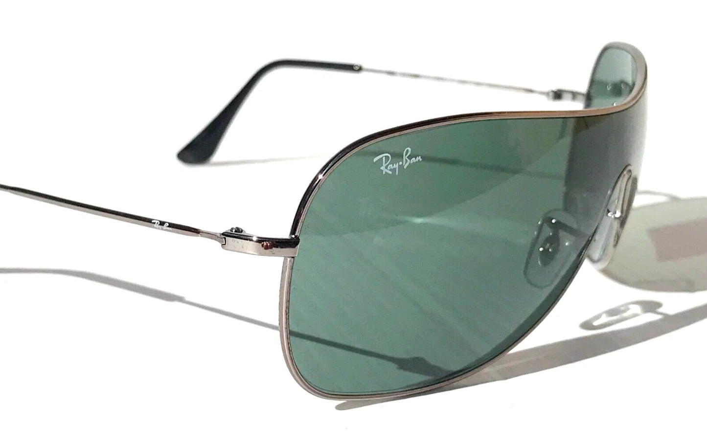 Ray Ban HIGHSTREET Chrome Metal Shield Frame Green Lens Sunglass RB 3211 004/71