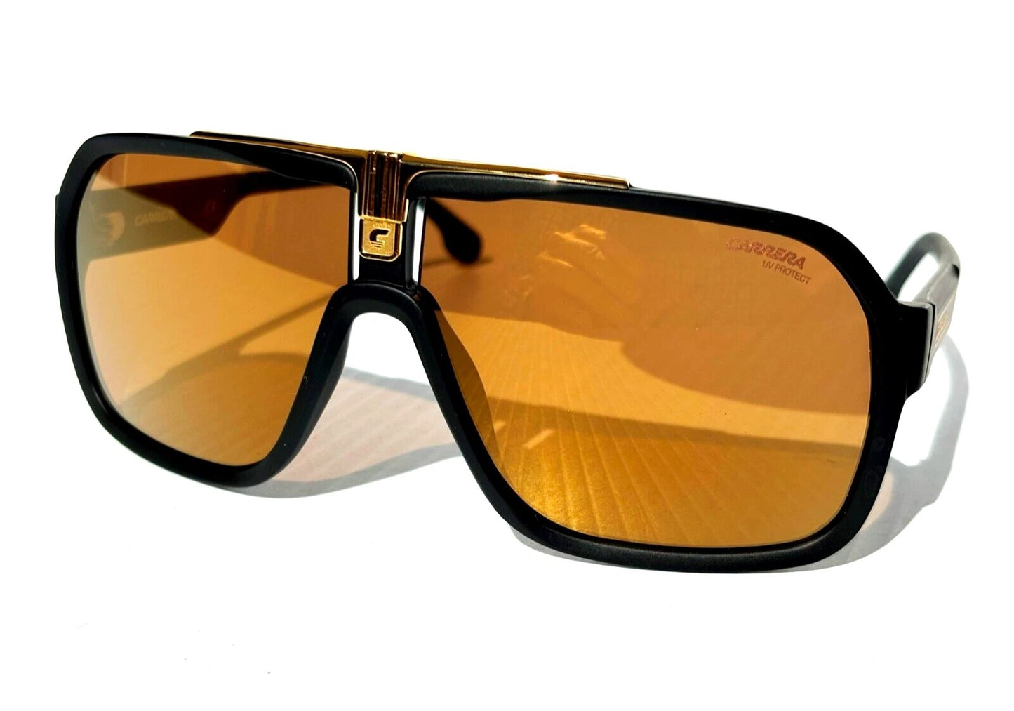 CARRERA Matte Black Gold Frame Gold Brown Lens Sunglass 1014/S I46K1