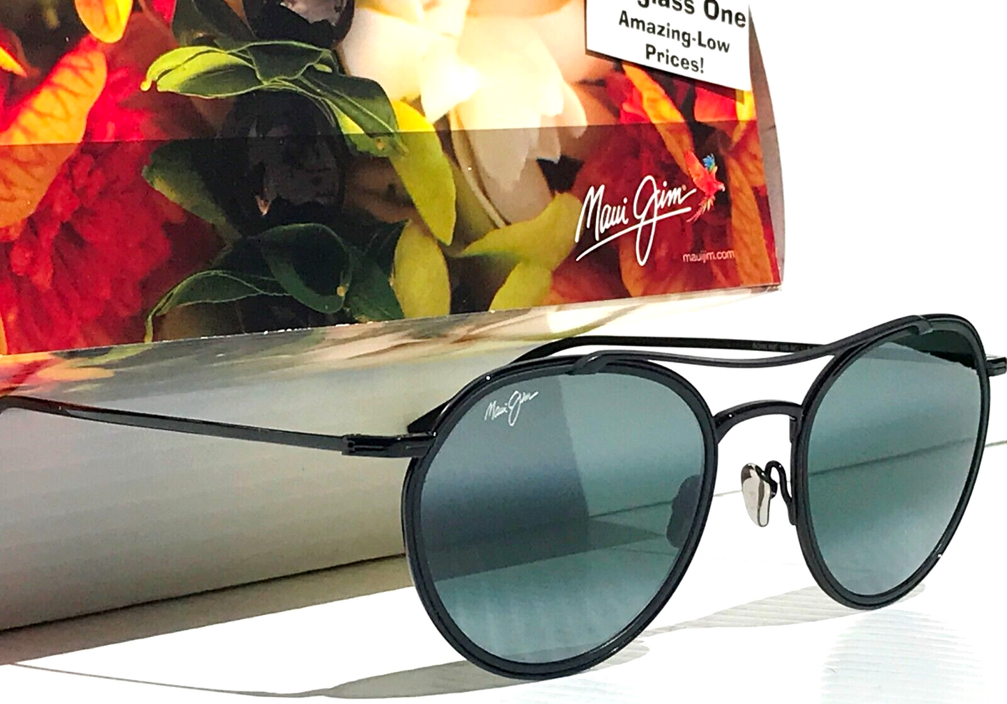 Maui Jim BOWLINE Black Gloss with Matte Round POLARIZED Gray Sunglass 557-02