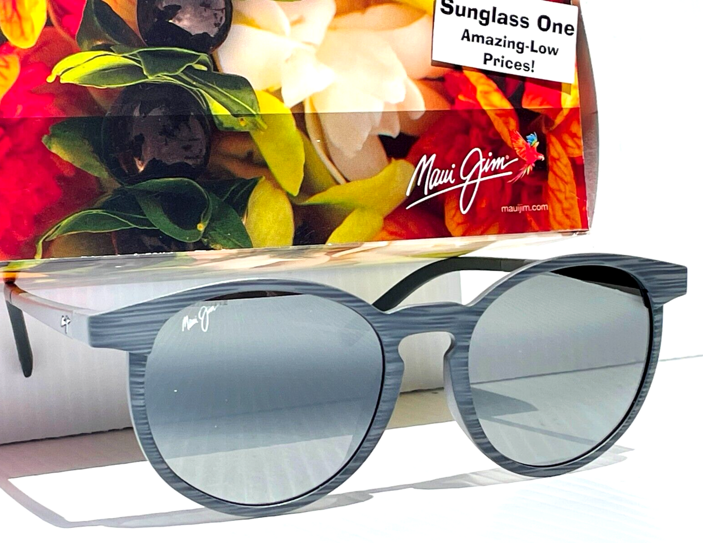 Maui Jim KIAWE Grey Woodgrain Stripe POLARIZED Grey GLASS Sunglass 809-11D