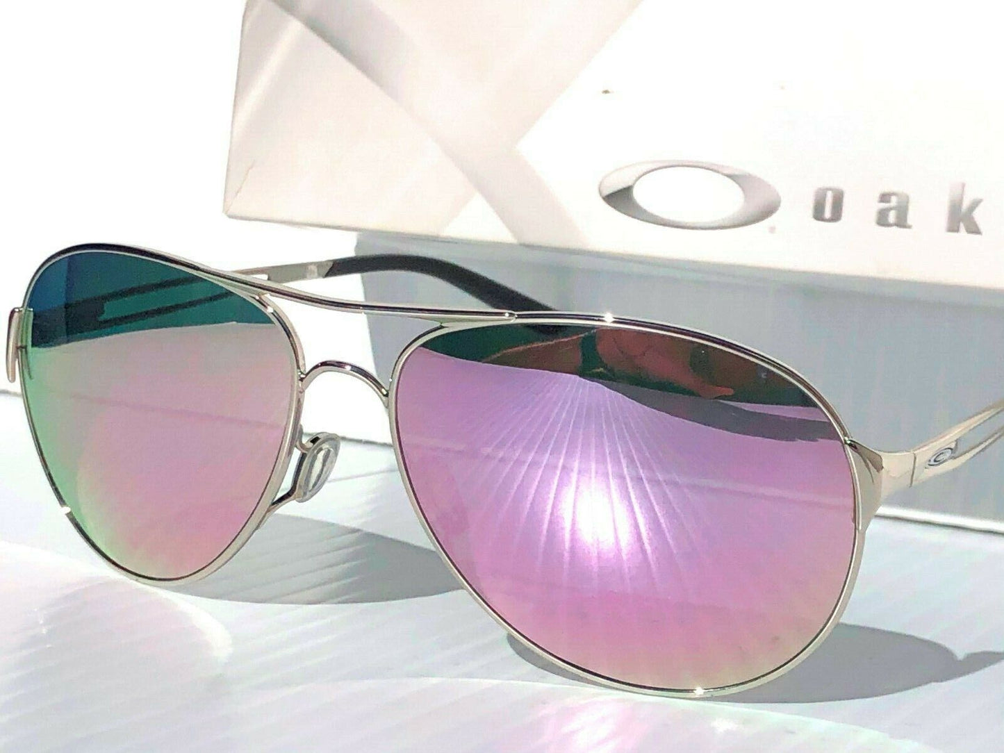 Oakley CAVEAT in Silver Frame with POLARIZED Galaxy Rose Gold lens Sunglasses oo4054 - Two-Lens Bundle!